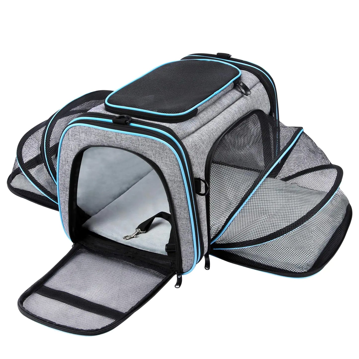 Airline Approved Pet Carrier Large Soft Sided Pet Travel TSA Carrier 4 Sides Expandable Cat Collapsible Carrier with Removable Fleece Pad and Pockets for Cats Dogs and Small Animals