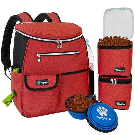 PetAmi Dog Travel Bag Backpack Airline Approved Dog Bags for Traveling Puppy Diaper Bag Supplies Pet Camping Essentials Hiking Accessories Dog Mom Gift Food Container Collapsible Bowls Red