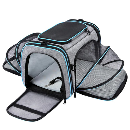 Airline Approved Pet Carrier Large Soft Sided Pet Travel TSA Carrier 4 Sides Expandable Cat Collapsible Carrier with Removable Fleece Pad and Pockets for Cats Dogs and Small Animals