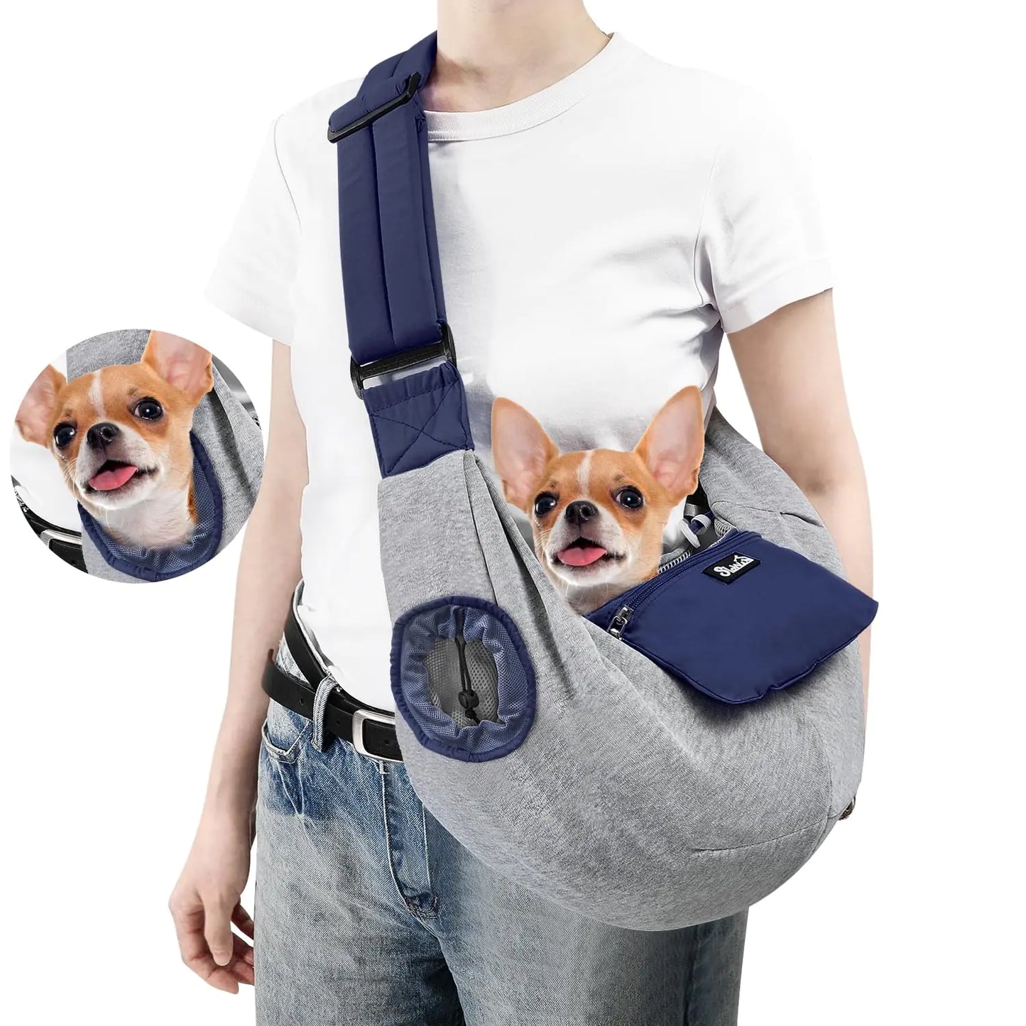 SlowTon Dog Carrier Sling - Puppy Carrier with Window and Storage Pocket Fits up to 12lbs Dog Sling with Thick Adjustable Shoulder Strap and Safety Leash Pet Carrier Bag for Small Dogs Cats(Blue S)